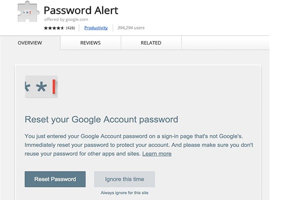 Google productivity plugin, “Password Alert” protects you against online attacks